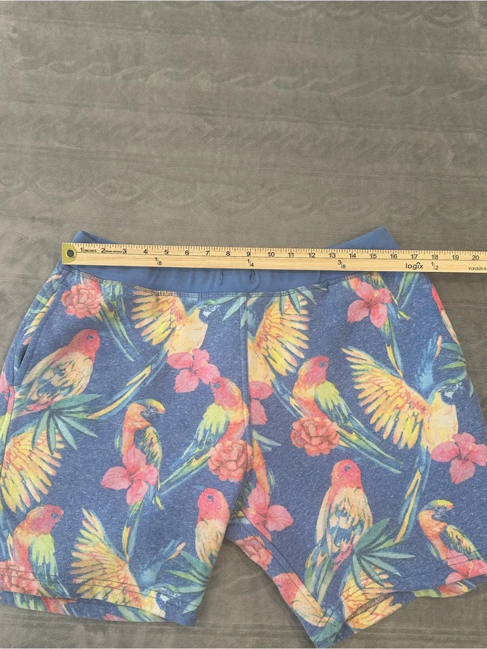 Chubbies Mens Sweat Shorts XL Blue Tropical Bird Floral Missing Drawstring
